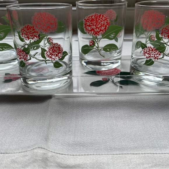 Camellia highball glasses and matching acrylic tray. American Camellia Society. - Picture 2 of 4